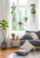 Mkono Macrame Plant Hanger Indoor Hanging Planter Basket with Wood Beads Decorative Flower Pot Holder No Tassels for Indoor Outdoor Boho Home Decor 35 Inch, Gray, Set of 3 (POTS NOT Included) by GreenHaven Gardens