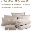 Monbix California King Comforter Set - 7 Pieces Cationic Dyeing Oatmeal Bed in a Bag Cal King Bed Sets with Comforter, Sheets, Pillowcases & Shams, Reversible Bedding Comforters Sets (108 * 92) by CozyNest Decor