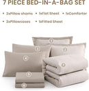 Monbix Full Size Comforter Set, Oatmeal Bedding Comforter for Full Size Bed Set Reversible, Bedding Sets Full 7 Pieces, Cationic Dyeing Bed in a Bag with Comforter, Sheets, Pillowcases & Shams by CozyNest Decor