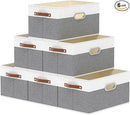 Yawinhe Foldable Storage Baskets for Shelves, Fabric Closet Organizers, Bins with 3 Handles, Cubes for Clothes, White/Grey, 15''Lx9.8''Wx8.3''H, 6-Pack by TinyTreasures Baby Boutique