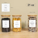 8 Pack Glass Jar with Airtight Bamboo Lid and White 132 Kichen Pantry Labels Preprinted - 21 Oz Clear Round Glass Food Storage Containers set For Tea Coffee Sugar Spice by CozyNest Decor
