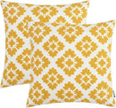 HWY 50 Mustard Yellow Decorative Throw Pillow Covers 18x18 Inch, Pack of 2 Embroidered Cotton Farmhouse Cushion Cover Pillow Case for Sofa Couch Living Room Bed Bedroon, Geometric Diamond Floral by CozyNest Decor