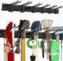 Garage Storage Rack Hooks, 48 Inch Heavy Duty Wall Mount Garage Organization with 3 Rails and 6 Adjustable Double Wall Hooks,Hanging Shelves for Garden Tool/Broom/Mop(Black) by GreenHaven Gardens