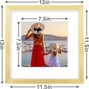 Vittanly 12x12 Picture Frames Set of 9, Shatter Resistant Plexiglass, Display 8x8 Pictures with Mat or 12x12 without Mat, Photo Frames for Wall Mount, Engineered Wood, Gold by CozyNest Decor