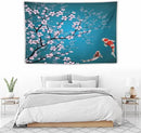 Houselerax Japanese Koi Fish Tapestry, Cherry Blossoms Asian Oriental Green Teal Flower Branch Koi Fish Carp Tapestries Wall Hanging for Bedroom Living Room Office Decor 60"x40" by CozyNest Decor