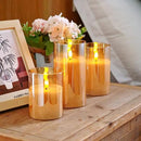 Homemory Amber Glass Flameless Candles, Battery Operated LED Pillar Candles with Remote Control and Timer, Radiance Candles, Real Wax, Set of 3,D3 xH4 5" 6" by CozyNest Decor