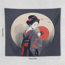 Japanese Woman Geisha Tapestry Asian Red Cherry Blossom Red Sun Traditional Kimono Folk Tapestries Home Decor for Living Room Bedroom Apartment Farmhouse Dorm 60"x50" by CozyNest Decor