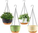 4 Pack Hanging Planter for Plants Indoor,8 Inch Plant Pot Outdoor Plastic Hanging Baskets with Drainage Holes and Chain for Garden Porch Plants(White+Black+Green+Beige) by CozyNest Decor