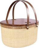 Nantucket Basket Crafts Cane-on-Cane Weave Picnic Basket Shopping Basket Basket Storage Basket Two Swing Handles (Black Walnut Activity Double Open) by GreenHaven Gardens