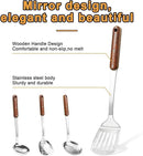 FJNATINH Stainless Steel Wok Spatula,Slotted Spatulas,Ladle,Skimmer Ladle Tool Set,Mirror Polished Cooking Utensils Kitchen Cookware, Pack of 4,Sliver by CozyNest Decor