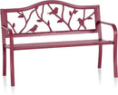 PHI VILLA Outdoor Patio 50" Metal Park Bench Red, Steel Frame Bench with Backrest and Armrests for Porch, Patio, Garden, Lawn, Balcony, Red Bird by GreenHaven Gardens