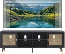 JYED Mid Century Modern TV Stand and Console for TVs Up to 75" - Black Entertainment Center, 2 Gold Metal Mesh Doors & MDF Wood Grain, 15.8" D x 66" W x 23.5" H by CozyNest Decor