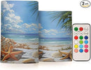 Flickering Flameless Candles, Starfish Seashell Beach Palm LED Candles with Remote Timer, Set of 2 Battery Operated Candle for Valentine Wedding Birthday by GreenHaven Gardens