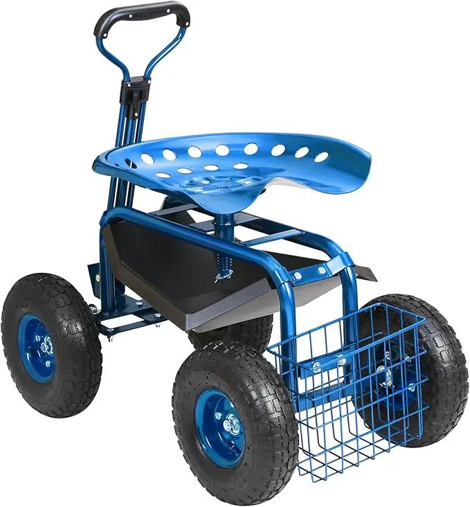 VEVOR Rolling Garden Work Seat with Wheels, Gardening Stool for Planting, 360 Degree Swivel Seat, Garden Scooter with Steering Handle & Tool Tray, Garden Chair for Outdoor, Patio and Yard, Blue, photo 8 of 8