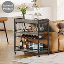 BON AUGURE Bar Cart, Home Bar Serving Cart on Wheels, Mobile 3 Tier Liquor Beverage Carts with Wine Rack and Glass Holder (Grey Oak) by CozyNest Decor