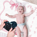 Trendy Pink Bow Coquette Baby Milestone Blanket Coquette Flannel Blanket Newborn Infant Swaddle Growth Baby Frame for Boys Girls Nursery (Bow, Pink) by TinyTreasures Baby Boutique
