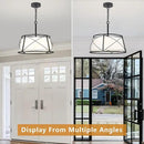 15.7" Black Drum Chandelier,3-Light Modern Farmhouse Chandelier,White Fabric Drum Shade Pendant Light Fixture for Dining Room Kitchen Island Bedroom Entryway by CozyNest Decor