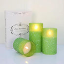 Green Flameless Candles with Remote, Glass LED Pillar Battery Operated Candles with Timer, Flickering Decorative Lights for Home Weddings Holidays Gift Set of 3 by CozyNest Decor