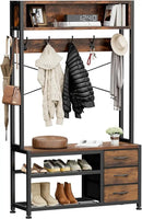 Lulive Hall Tree with Bench and Shoe Storage, 31.5" Coat Rack Freestanding with 2-Tier Storage Shelf, 6-in-1 Entryway Bench Coat Rack with 12 Hooks and 3 Drawers(Rustic Brown) by CozyNest Decor