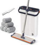 Mop and Bucket Set with Wringer for Home, 360° Flat Squeeze Mop with Long Handle and 6 Microfiber Cloths for Floor Cleaning (White+Blue, Slim Bucket and 15.7'' Aluminum Alloy Mop Head) by CozyNest Decor