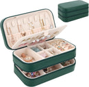 DesignSter Small Travel Jewelry Box with Double Zipper, 2 Layers PU Portable Jewelry Case for Women and Girls,Travel Jewelry Organizer for Rings, Earrings, Necklaces, Bracelets,Dark green by TinyTreasures Baby Boutique