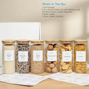 6 Pack Glass Jar with Airtight Bamboo Lid and White 132 Kichen Pantry Labels Preprinted - 28 Oz Clear Round Glass Food Storage Containers set For Tea Coffee Bean Cookie by CozyNest Decor