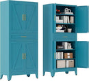 71 "Farmhouse Metal Filing Cabinet with a Drawer and 4 Adjustable Shelves, with 4 Large barn Door White Kitchen Cabinets, Metal Food Cabinets for Home, Kitchen, Dining/Living Room (Peacock Blue) by CozyNest Decor