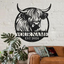 Personalized Highland Cow Name metal Signs,Custom Highland Cow Metal Shed Wall Decor,Black Metal Wall Art Plaques Outdoor wall Decorative Signage (Style F) by CozyNest Decor