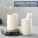 Beige Toothbrush Holders for Bathrooms - 2 Cups Ceramic Toothbrush Toothpaste Holders Set, Beige Bathroom Tumbler Cups Reusable Toothbrush Mouthwash Cup, Bathroom Counter Organizer by CozyNest Decor