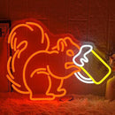 Squirrel Beer Neon Sign for Wall Decor Bar Neon Light Orange Squirrel Drinking Wine Led Light Animal LED Sign Dimmable LED Neon Light for Bar Bedroom Kidsroom Business Game Room by CozyNest Decor