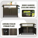Domi Grill Carts Outdoor with Storage and Wheels, Whole Metal Portable Table and Storage Cabinet for BBQ,Deck,Patio,Backyard (Brown, L45xW20.31xH35.51 Inch) by CozyNest Decor