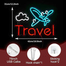 Travel Neon Sign USB Airplane LED Light Up Sign for Wall Decor Dimmable 12.2 * 16.5 In Go To Tranel Neon Light for Airport Travel Agency Bedroom(Ice Blue Red White) by CozyNest Decor