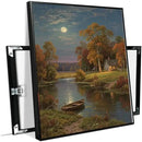 Small house by the stream under the moonlight tranquil style suitable for living room bedroom and office landscape poster wall art by CozyNest Decor