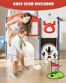 YUFU 12 in 1 Kids Slide for Toddlers, Toddler Slide Playset with Golf, Drawing Board, Climber, Basketball Hoop and Storage Space, Indoor Outdoor Toddler Playground for Kids Age 1-3 (Blue Red) by TinyTreasures Baby Boutique