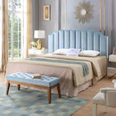 24KF Seaglass Velvet Tufted King Upholstered Headboard, Modern Vertical Channel Design California King Headboard with Stepped Silhouette Top Edge, Seaglass by CozyNest Decor