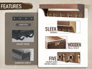 Rebee Vision Farmhouse Key Holder for Wall - Decorative Wooden Mail Organizer with 5 Rustic Key Hooks and Floating Shelf for Home Decor, Hallway, Entryway, Appartment (Retro Brown) by CozyNest Decor