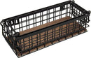 MyGift Set of 2 Wire Baskets for Pantry, Wall Mounted or Tabletop Black Metal Baskets for Organizing with Burnt Wood Base and Handles by CozyNest Decor