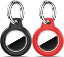 Upgrade Waterproof 2 Pack Airtags Holder with Apple Airtags Keychain, Hard PC Air Tag Case, Anti-Scratch & Shock Air tag Holder, Men's Women's Keyrings & Keychains -Black+Red by TinyTreasures Baby Boutique