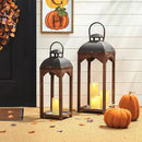 Glitzhome Set of 2 Mondern Farmhouse Wooden Lantern Hanging Decorative Candle Lanterns for Outdoor & Indoor Brown (No Glass) by CozyNest Decor