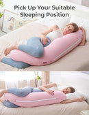 Momcozy Body Pillow for Pregnancy, J Shaped Pregnancy Pillows for Side Sleeping, Soft Maternity Pillow with Jersey Cotton Cover for Head Neck Belly Support, Pink by TinyTreasures Baby Boutique