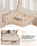 AKOZLIN 4-Tier Jewelry Box Leather Jewelry Storage Organizer with 3 Drawers Lockable for Women Girls Ring Necklace Earring Bracelet Holder with Mirror Champagne by TinyTreasures Baby Boutique