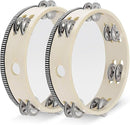 Flexzion Wood Handheld Tambourine for Kids (2 Pack) 8 Inch Double Row 12 Pair Jingles, Hand Held Percussion Drum Moon Musical Instrument with Metal Bell by TinyTreasures Baby Boutique