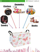 LANGYASHAN Rectangular Storage Bin Collapse Canvas Fabric Cartoon Storage Basket with Handles for Organizing Home Kitchen Boys and Girls Toys Office Closet Shelf Baskets (Rec Pink Butterfly) by TinyTreasures Baby Boutique