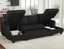 Belffin Modular Sectional Sleeper Sofa with Pull Out Couch Bed Corduroy Double Chaise with Storage Black Couch by CozyNest Decor