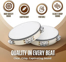 Flexzion Wood Handheld Tambourine Adults 6-Inch Double Row 8-Pair Jingles (Wood) - Percussion Round Tamborines Musical Instrument with Metal Zills by TinyTreasures Baby Boutique