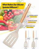Pack of 2 Silicone Cooking Spatula, Heat Resistant Solid Turner, Non Stick Slotted Spatulas with Wooden Short Handle,Ideal Wood Kitchen Utensils Set for Frying, Baking, Flipping, Turning by CozyNest Decor