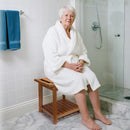 Teak Shower Bench-Solid Teak Wood Shower Chair with Towel Bars & Storage Shelf, Stable Non-Slip Bathroom Stool for Elderly & Recovery, Heavy Duty Shower Seat for Inside Shower & Tub Safety 17 inch by TinyTreasures Baby Boutique