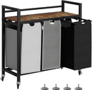 Laundry Hamper, Laundry Basket, Laundry Sorter with 3 Removable Bags, Clothes Basket with 3 Compartments, Wheels, Shelf for Laundry Room Bathroom Bedroom (3 Bags-Black Grey White) by CozyNest Decor