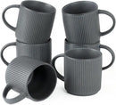 famiware Coffee Mug Set for 6, Star 12 oz Catering Mugs Cup Set with Handle for Coffee, Tea, Cocoa, Milk - Ceramic Stoneware Drinkware Set, Matte Dark Charcoal by CozyNest Decor