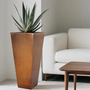 Worth Garden 28" H. Large Metal Planter Set of 2, Classic Matte Bronze Retro Finish Tall Square Tapered Steel Flower Plant Pots for Indoor & Outdoor Use - Insert Plate with Drain Holes, Air Vents by CozyNest Decor